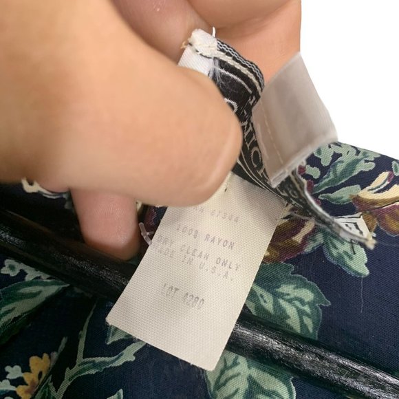 Vintage 90s Navy Blue Floral Long Sleeve Full Length Button Up Dress Medium - Picture 6 of 11